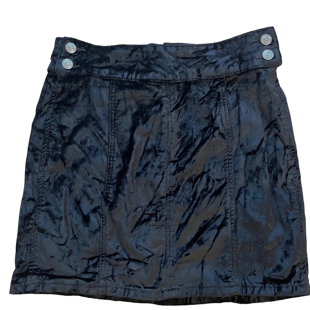 Free People Black Crushed Velvet Mini Skirt Size 27 Exposed Back Zip 61855